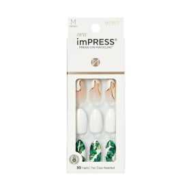 KISS imPRESS Medium Almond Gel Press-On Nails, Glossy Light White, 30 Pieces