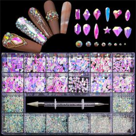 21 Grids a Box; Hot Sale 21 Grid Boxed Nail Diamond Flat Glass Shaped Diamond DIY Nail Rhinestone Nail Art Jewelry Set (design: 11)