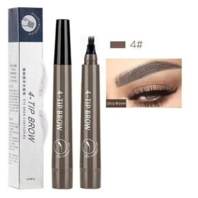 Simulated native eyebrow lasting four-fork liquid water eyebrow pencil four-head three-dimensional color rendering waterproof and sweat-proof eyebrow (Color: Grayish brow)