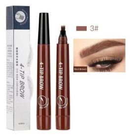 Simulated native eyebrow lasting four-fork liquid water eyebrow pencil four-head three-dimensional color rendering waterproof and sweat-proof eyebrow (Color: Reddish brow)