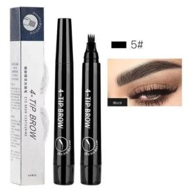 Simulated native eyebrow lasting four-fork liquid water eyebrow pencil four-head three-dimensional color rendering waterproof and sweat-proof eyebrow (Color: Black)